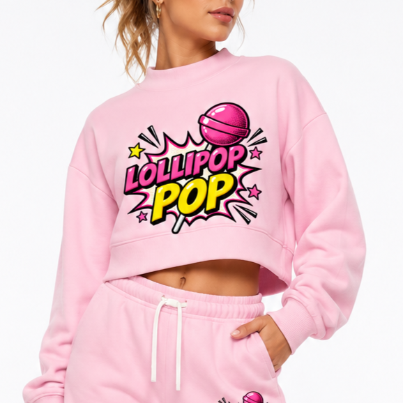 Lollipop Pop Fleece Set | Women's Cropped Sweatshirt & Shorts