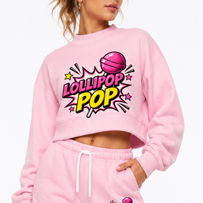 Lollipop Pop Fleece Set | Women's Cropped Sweatshirt & Shorts